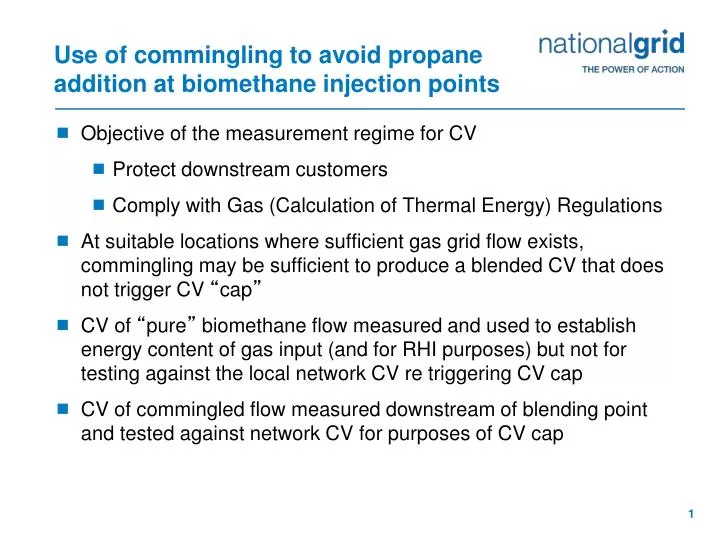 use of commingling to avoid propane addition at biomethane injection points