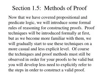 Section 1.5: Methods of Proof