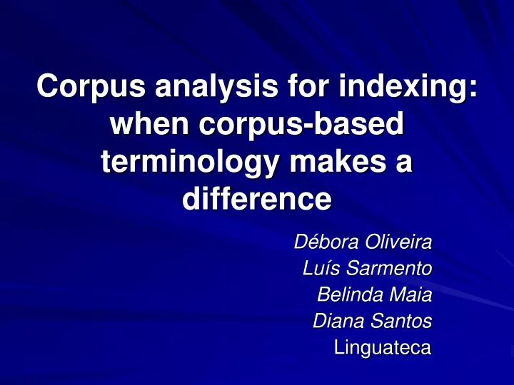 corpus analysis for indexing when corpus based terminology makes a difference