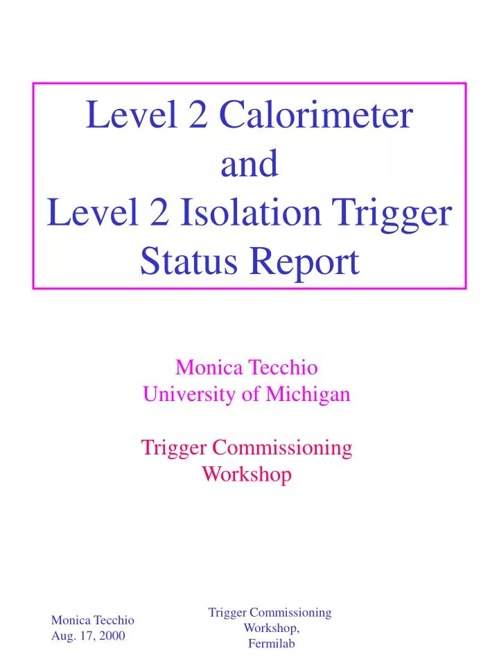 level 2 calorimeter and level 2 isolation trigger status report