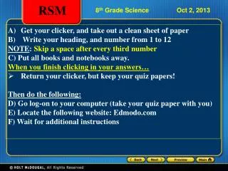 8 th Grade Science Oct 2, 2013