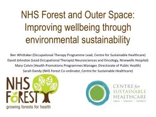NHS Forest and Outer Space: Improving wellbeing through environmental sustainability