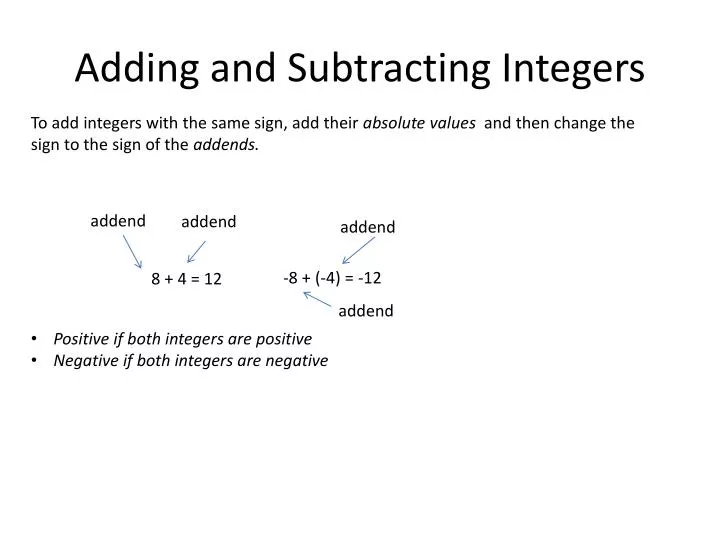 adding and subtracting integers