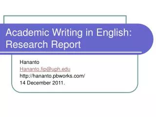 Academic Writing in English: Research Report