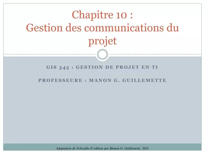 chapitre 10 gestion des communications du projet