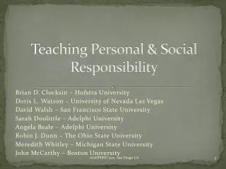 Teaching Personal &amp; Social Responsibility