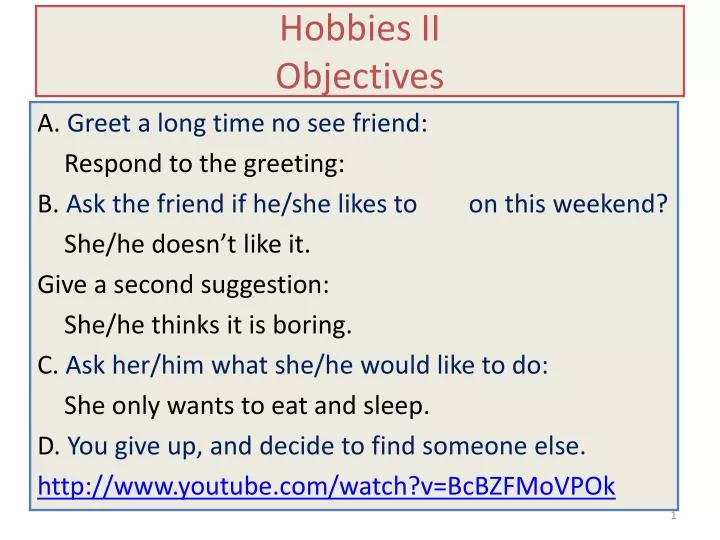 hobbies ii objectives