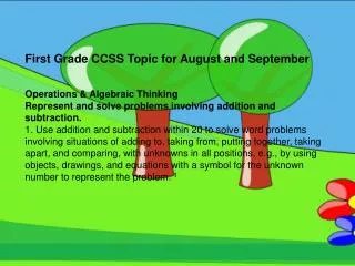 First Grade CCSS Topic for August and September Operations &amp; Algebraic Thinking