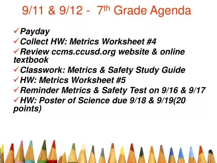 9 11 9 12 7 th grade agenda