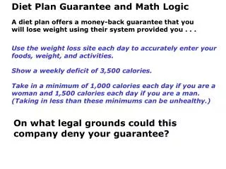 Diet Plan Guarantee and Math Logic