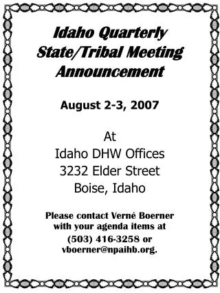 Idaho Quarterly State/Tribal Meeting Announcement