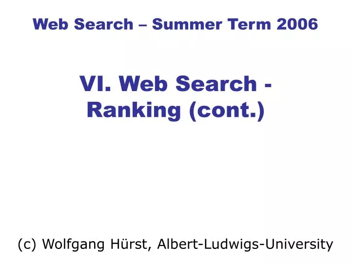 web search summer term 2006 vi web search ranking cont