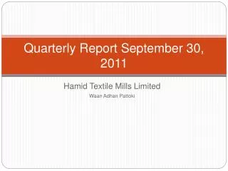 Quarterly Report September 30, 2011