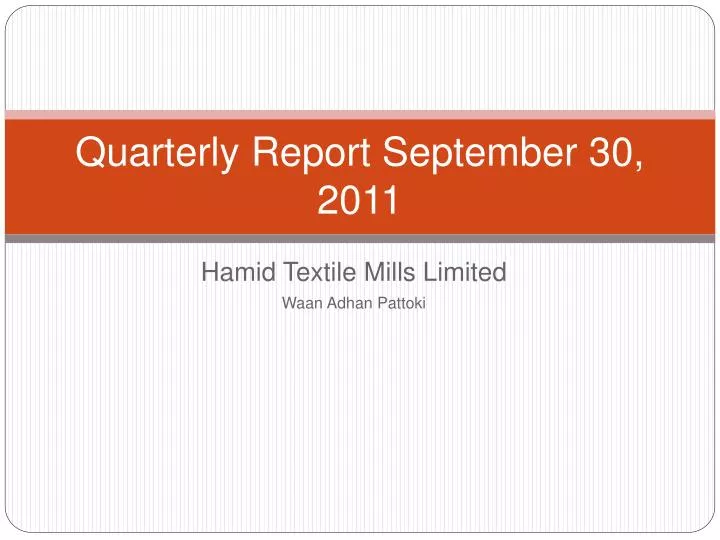 quarterly report september 30 2011