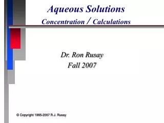 Aqueous Solutions Concentration / Calculations