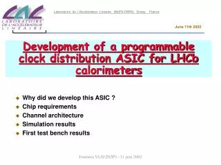Development of a programmable clock distribution ASIC for LHCb calorimeters