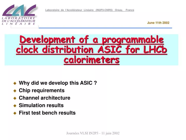 development of a programmable clock distribution asic for lhcb calorimeters