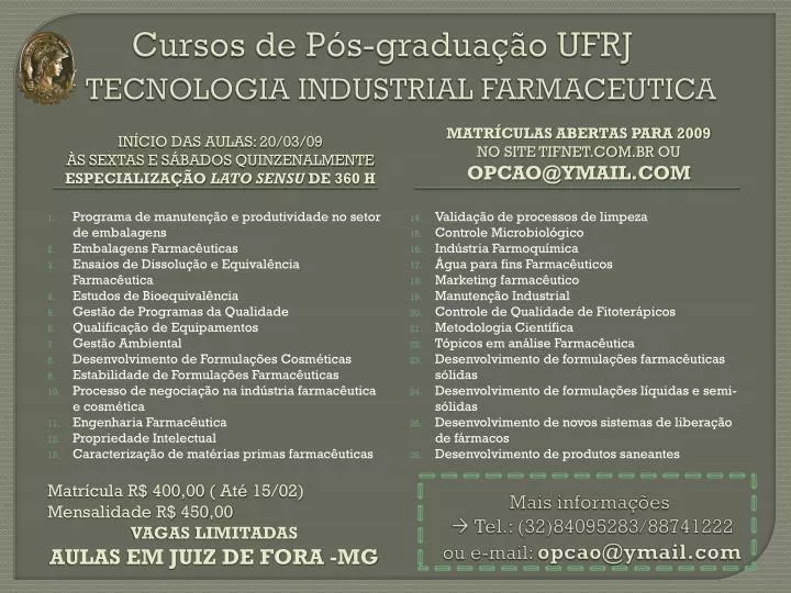 cursos de p s gradua o ufrj tecnologia industrial farmaceutica