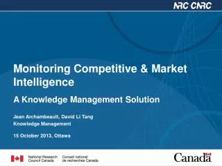 Monitoring Competitive &amp; Market Intelligence A Knowledge Management Solution