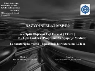 mentor student prof dr mile stoj ev red prof aleksandar ristovi br i nd 11414