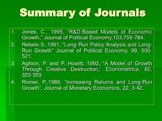 Summary of Journals