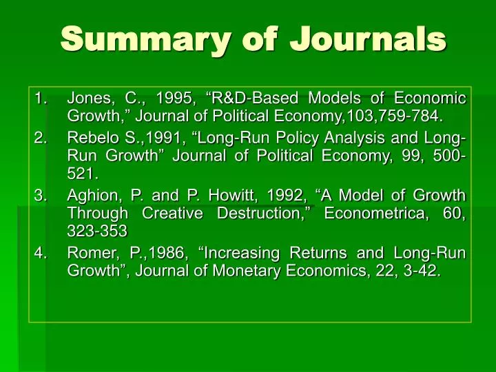 summary of journals