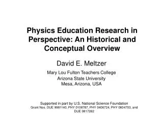 Physics Education Research in Perspective: An Historical and Conceptual Overview