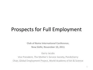 Prospects for Full Employment