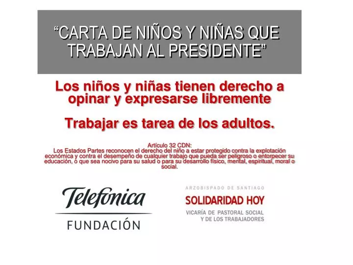 carta de ni os y ni as que trabajan al presidente