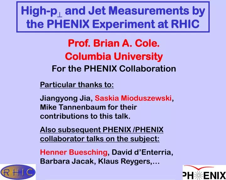 high p and jet measurements by the phenix experiment at rhic