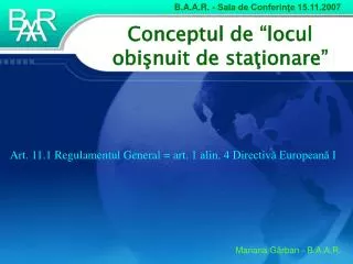 conceptul de locul obi nuit de sta ionare