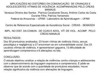 impl no dist da comun de c as e adol v t de viol acomp pelo creas manaus