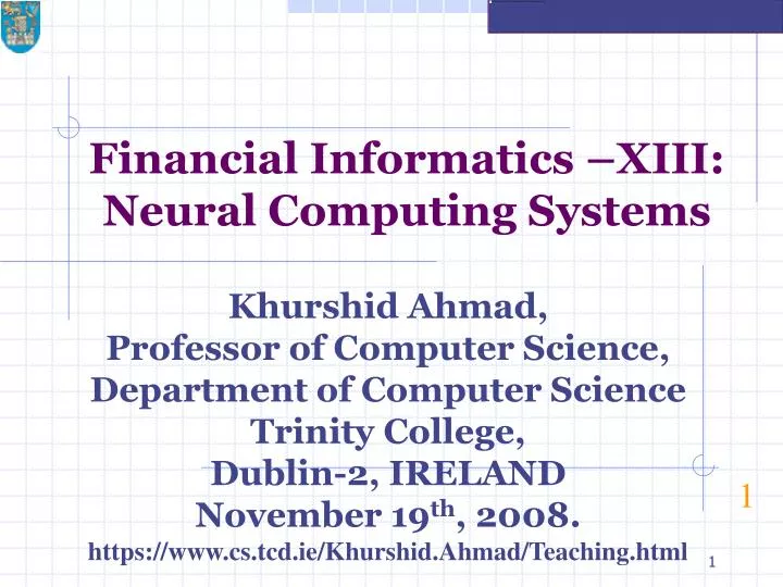 financial informatics xiii neural computing systems
