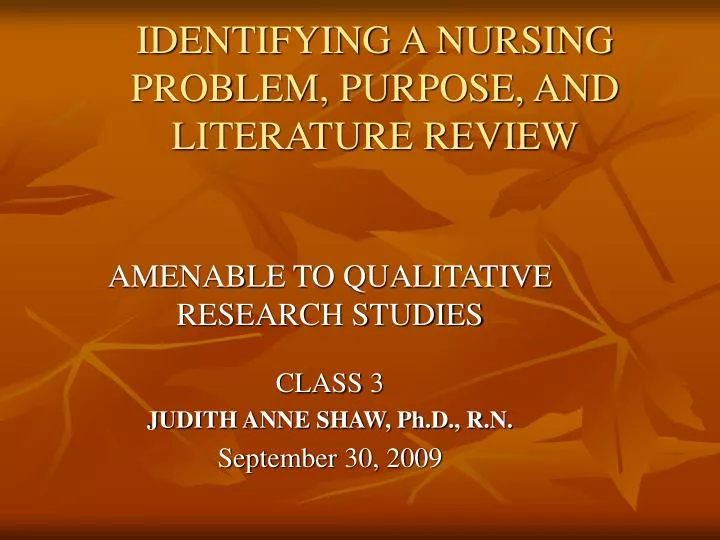 identifying a nursing problem purpose and literature review