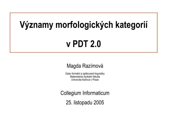 v znamy morfologick ch kategori v pdt 2 0