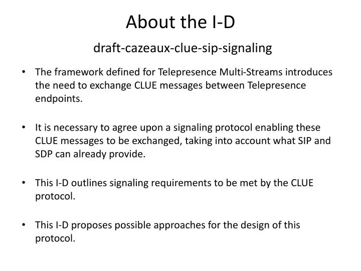 about the i d draft cazeaux clue sip signaling