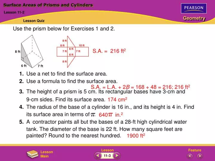 surface areas of prisms and cylinders