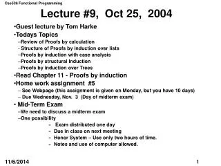 Lecture #9, Oct 25, 2004