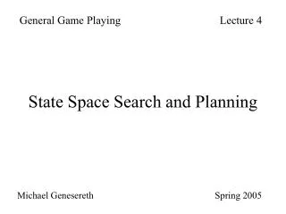 State Space Search and Planning