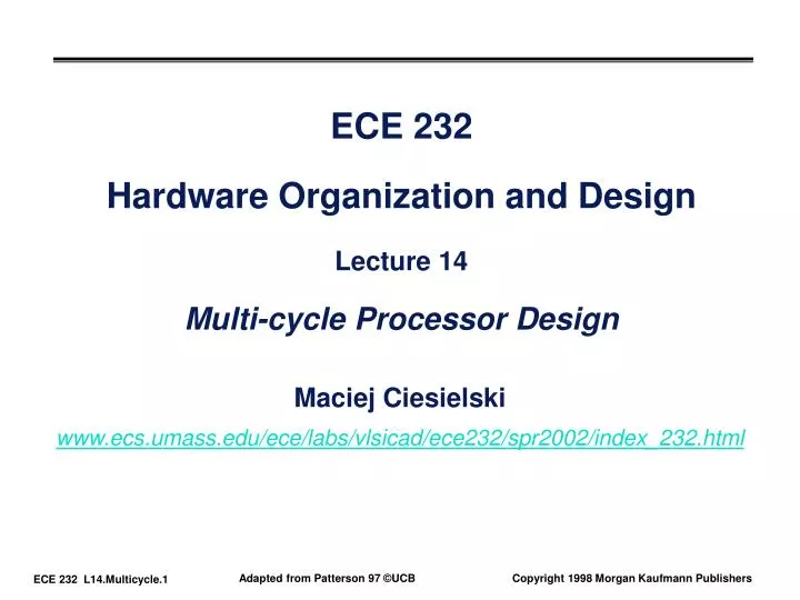 ece 232 hardware organization and design lecture 14 multi cycle processor design