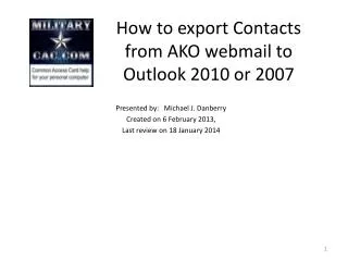 How to export Contacts from AKO webmail to Outlook 2010 or 2007