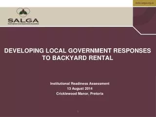 DEVELOPING LOCAL GOVERNMENT RESPONSES TO BACKYARD RENTAL