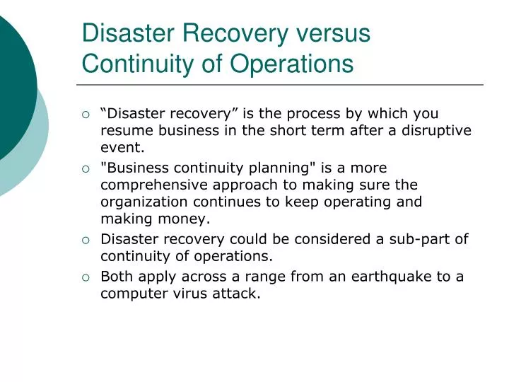 disaster recovery versus continuity of operations