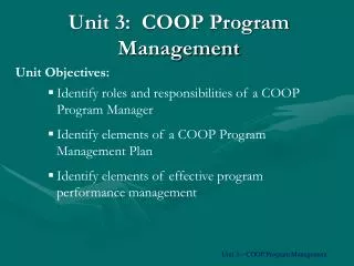 Unit 3: COOP Program Management