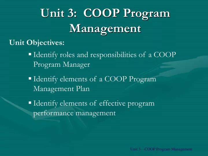unit 3 coop program management