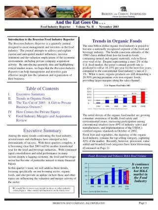 And the Eat Goes On . . . Food Industry Reporter - Volume No. II - November 2003