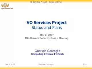 VO Services Project Status and Plans
