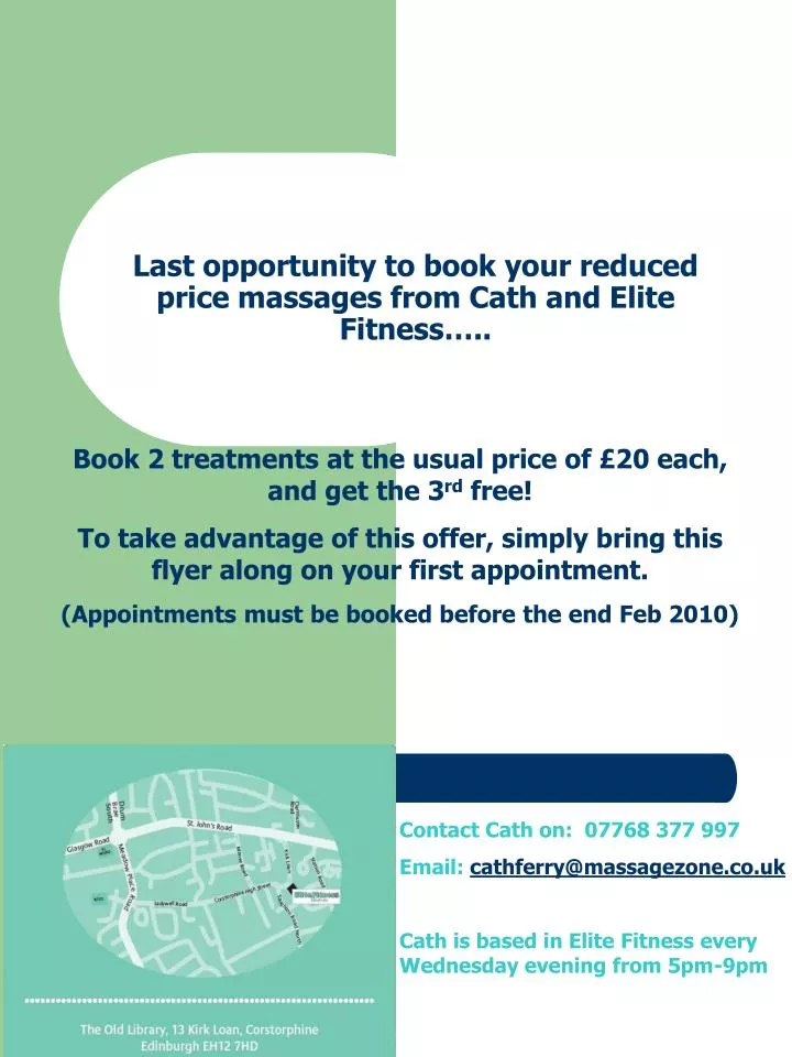 last opportunity to book your reduced price massages from cath and elite fitness