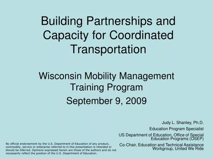 building partnerships and capacity for coordinated transportation