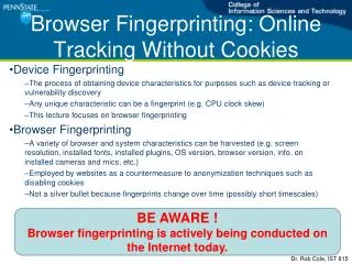 Browser Fingerprinting: Online Tracking Without Cookies